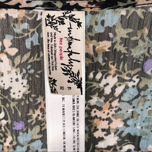 Free People Floral Blouse Bodysuit Deep Vneck Tie Neck Sz XS Intimately FP - Picture 5 of 15